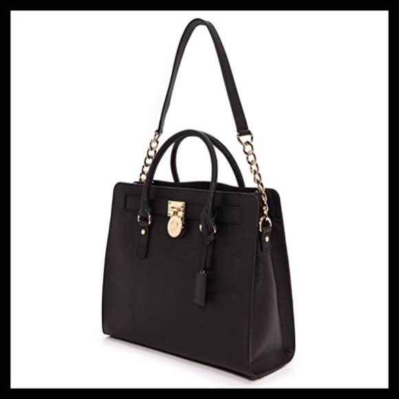 Michael Kors Hamilton Large Saffiano Leather Tote Black With Gold - Picture 6 of 16
